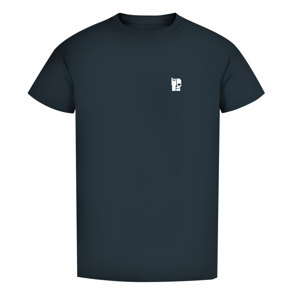 Herren-Bio-T-Shirt, dunkelblaugrün, Rundhalsausschnitt mit kleinem Brustdruck.