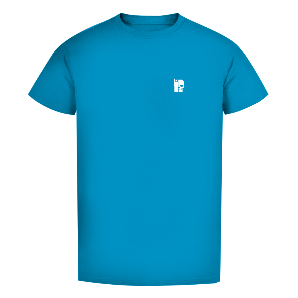 Herren-Bio-T-Shirt, türkis, Rundhalsausschnitt mit kleinem Brustdruck.