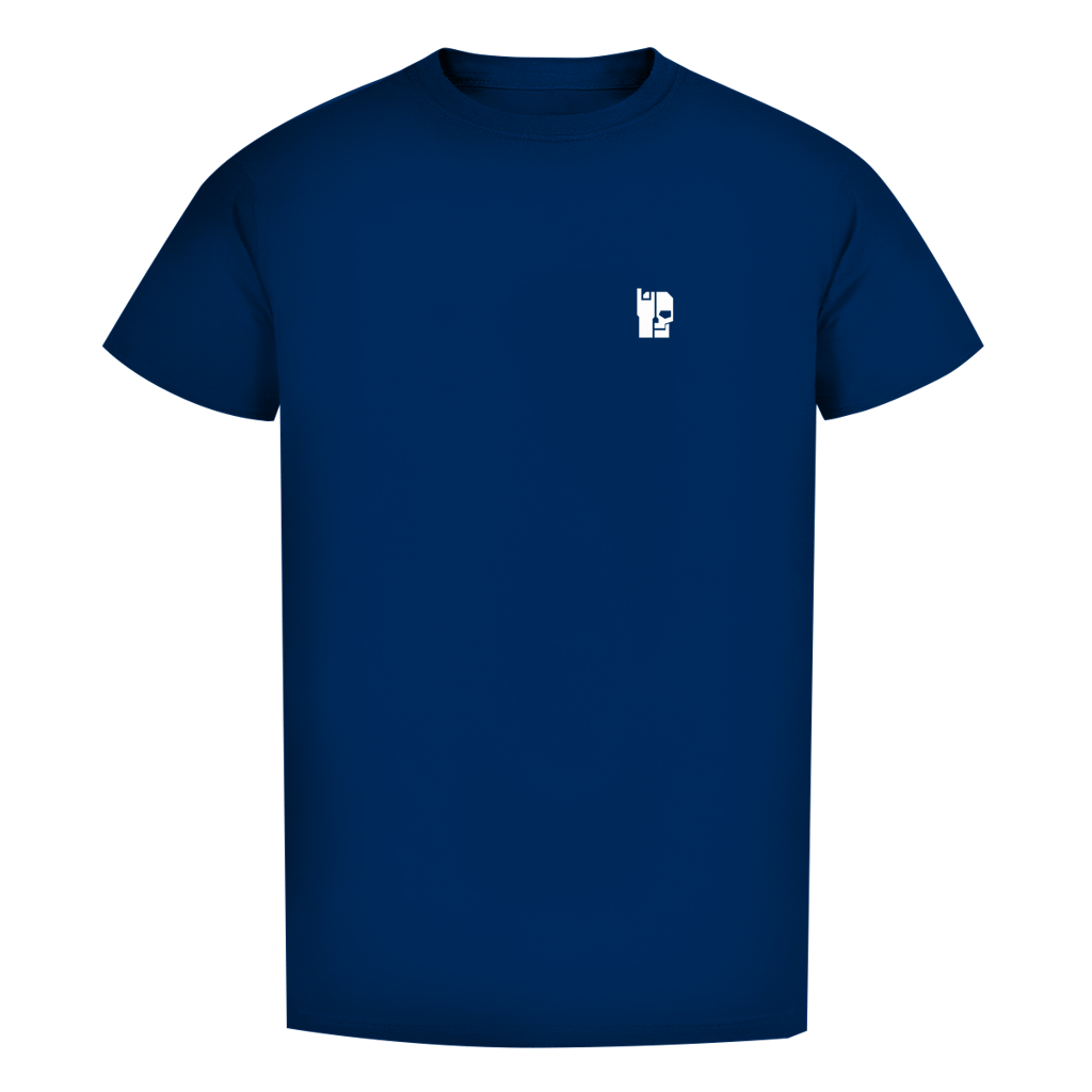 Herren-Bio-T-Shirt, blau, Rundhalsausschnitt mit kleinem Brustdruck.
