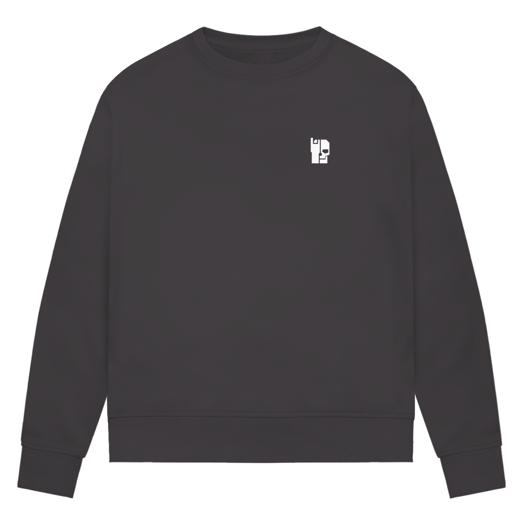 Damen-Sweatshirt (Bio) in Asphalt-Grau, Rundhalsausschnitt, kleine Brustgrafik vorne