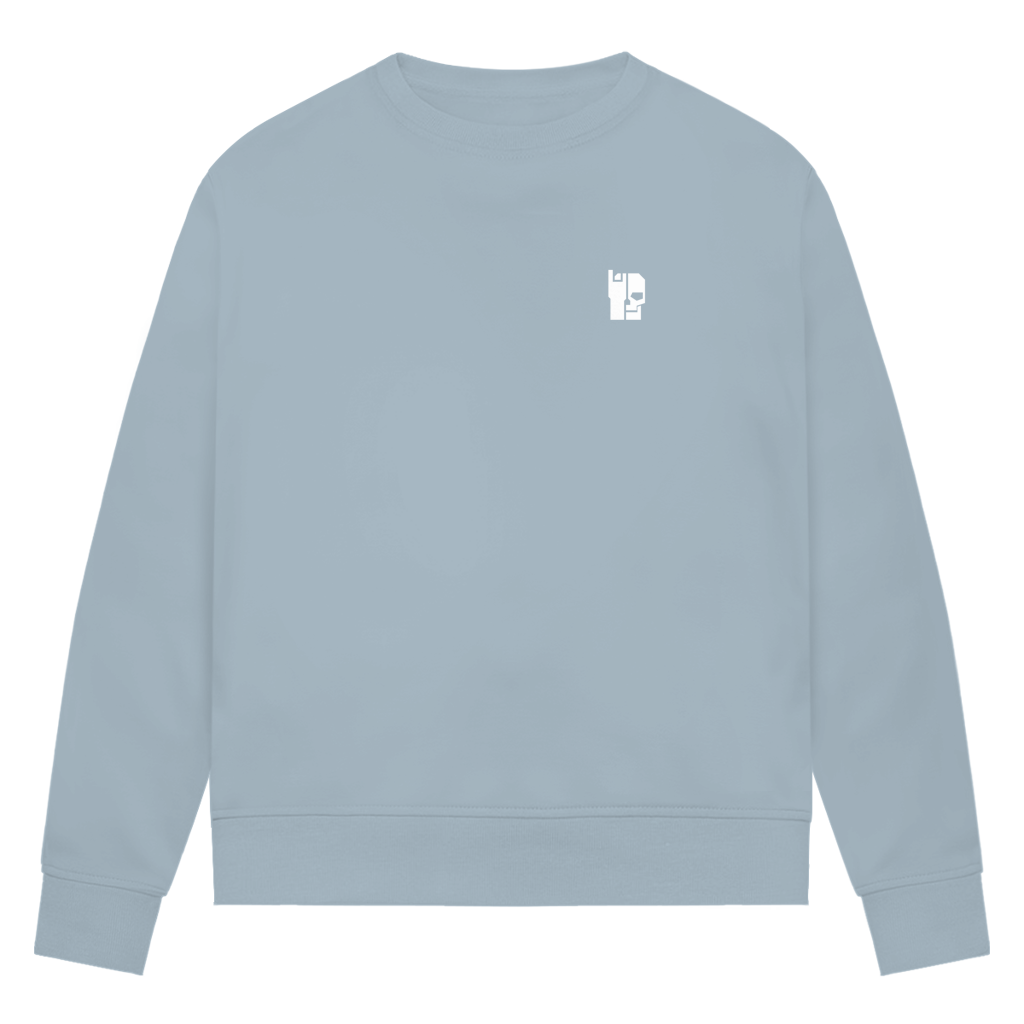 Damen-Sweatshirt (Bio) in Blue Fog, Rundhalsausschnitt, kleine Brustgrafik vorne