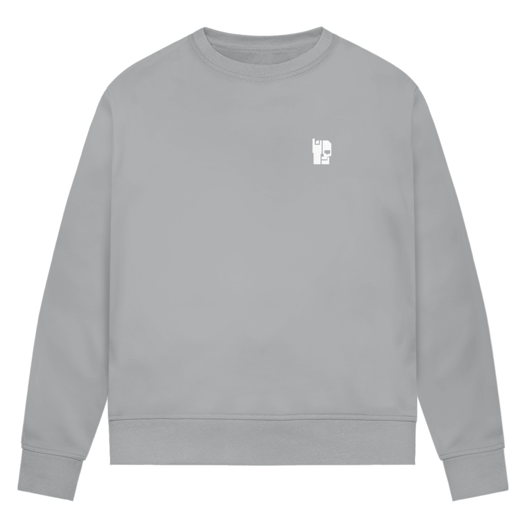 Damen-Sweatshirt (Bio) in Heather Grey, Rundhalsausschnitt, kleine Brustgrafik vorne