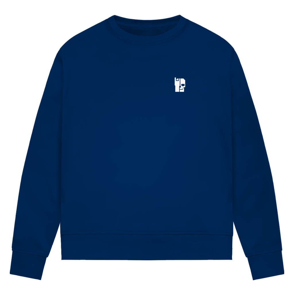 Damen-Sweatshirt (Bio) in Navy, Rundhalsausschnitt, kleine Brustgrafik vorne