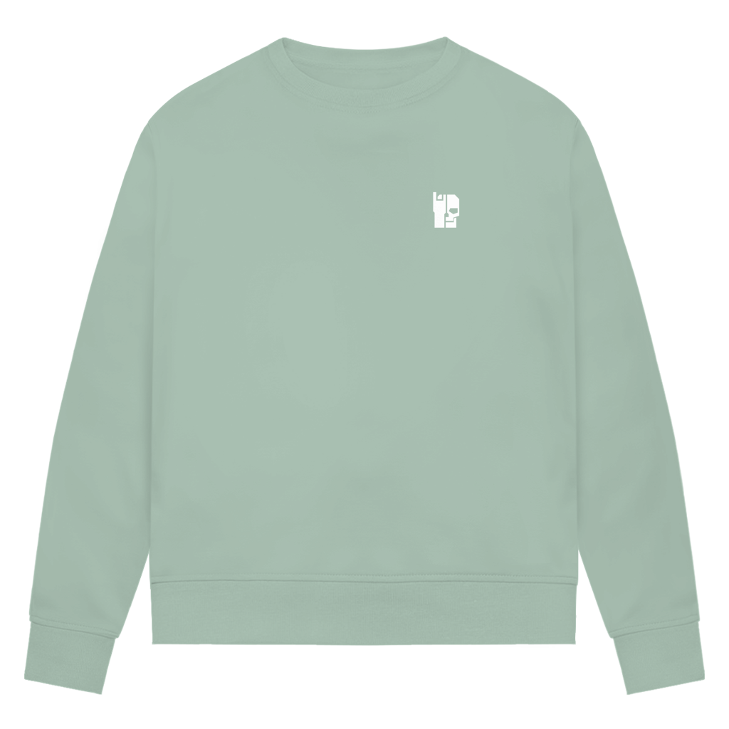 Damen-Sweatshirt (Bio) in Sage, Rundhalsausschnitt, kleine Brustgrafik vorne