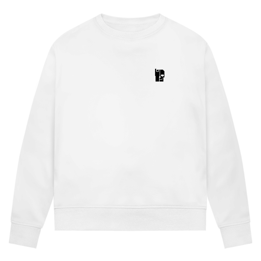 Damen-Sweatshirt (Bio) in White, Rundhalsausschnitt, kleine Brustgrafik vorne
