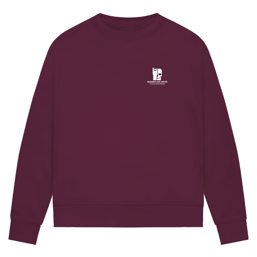 Damen-Sweatshirt Bio, Burgunderrot: Rundhals, gerader Saum, Brustprint