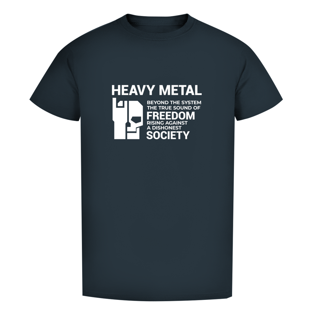 Herren-T-Shirt in Navy mit Frontprint „HEAVY METAL“