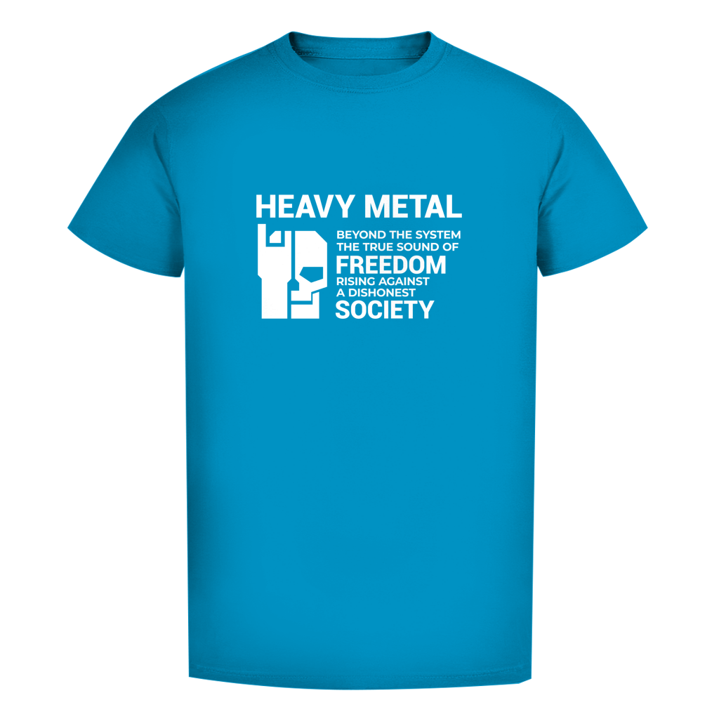Herren-T-Shirt in Atollblau mit Frontprint „HEAVY METAL“