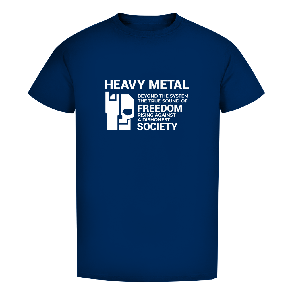 Herren-T-Shirt in Dunkelblau mit Frontprint „HEAVY METAL“
