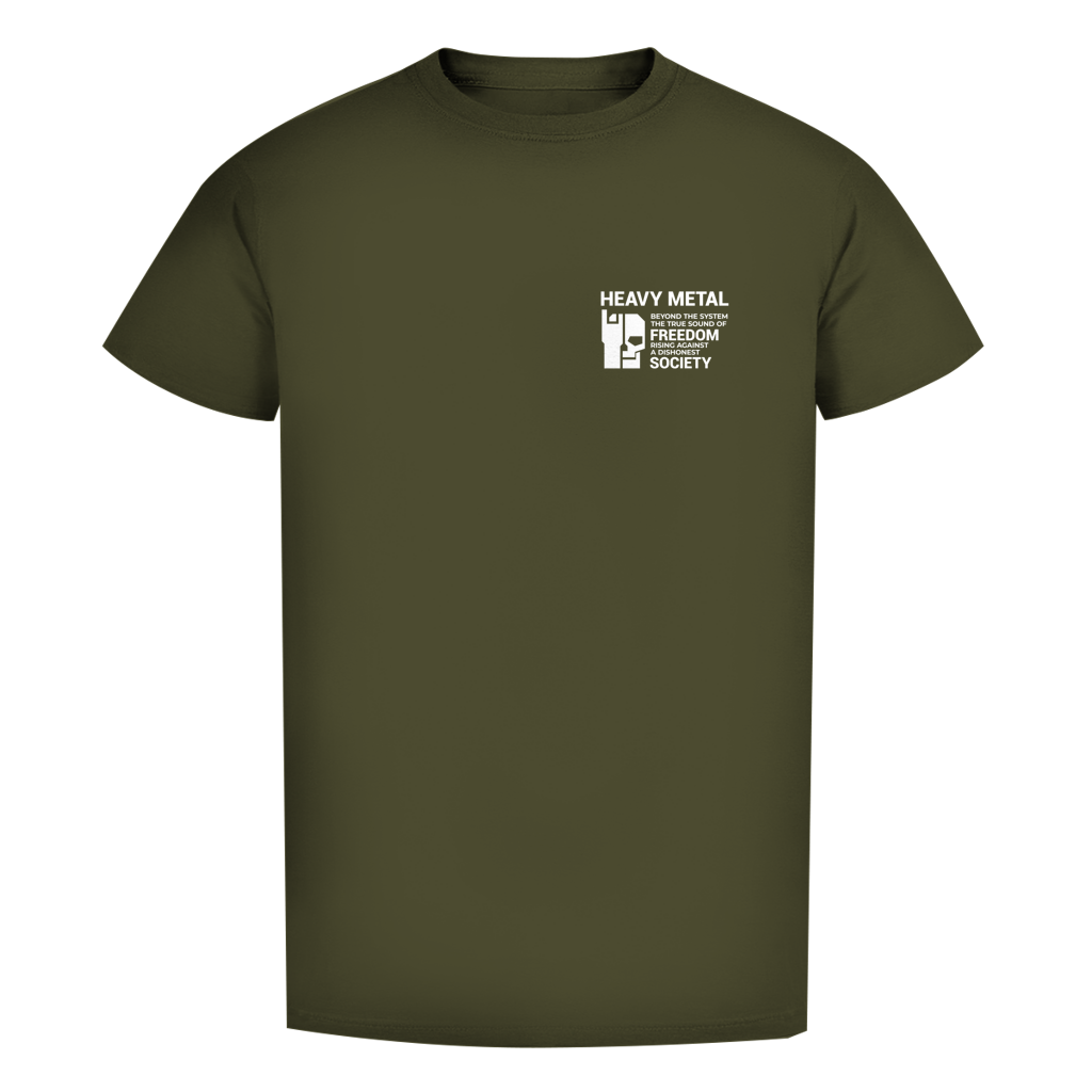 Herren T-Shirt, khaki/oliv, Frontdruck „HEAVY METAL“ mit Logo auf der Brust