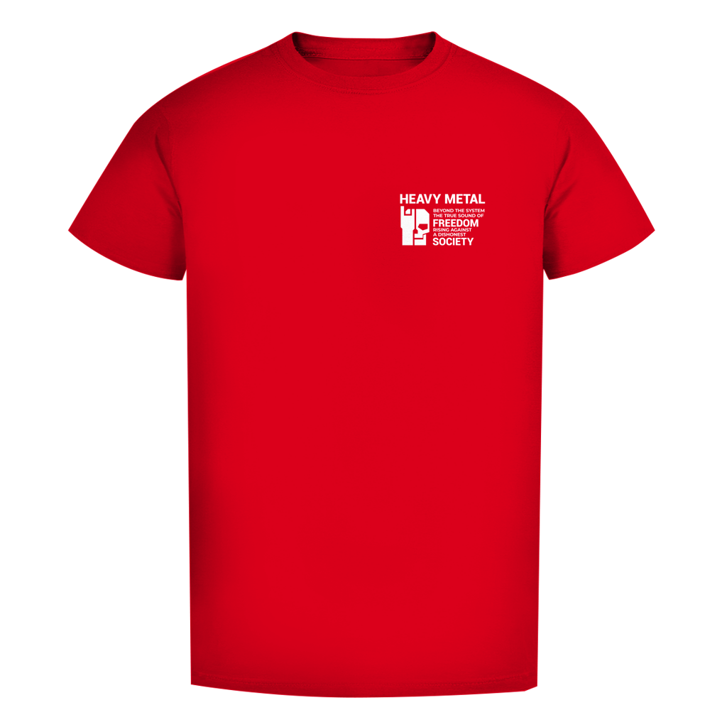 Herren T-Shirt, rot, Frontdruck „HEAVY METAL“ mit Logo auf der Brust