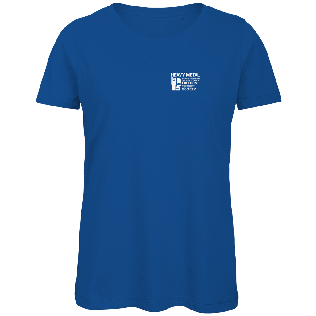 BnU Damen-T-Shirt Bio, Royal Blue, Brustprint sichtbar in Vorderansicht
