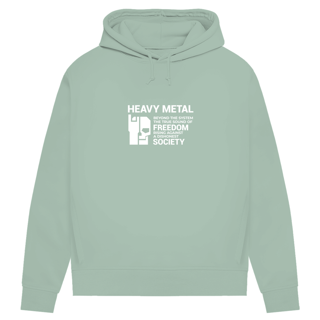 Damen Bio-Hoodie, Sage, Frontprint „HEAVY METAL“ mit Grafik