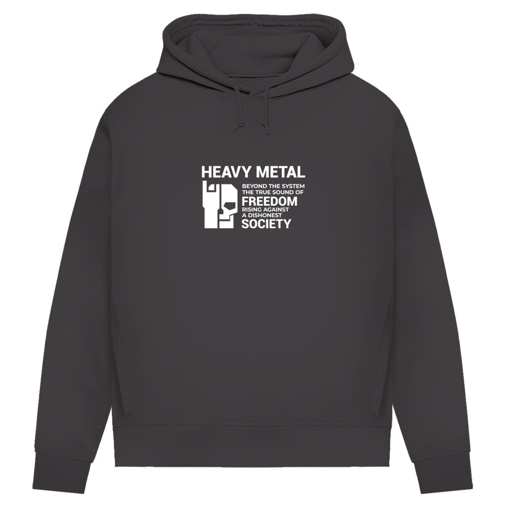 Damen Bio-Hoodie, Asphalt/Grau, Frontprint „HEAVY METAL“ mit Grafik