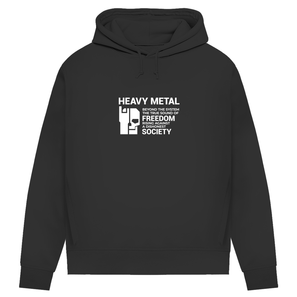 Damen Bio-Hoodie, Schwarz, Frontprint „HEAVY METAL“ mit Grafik