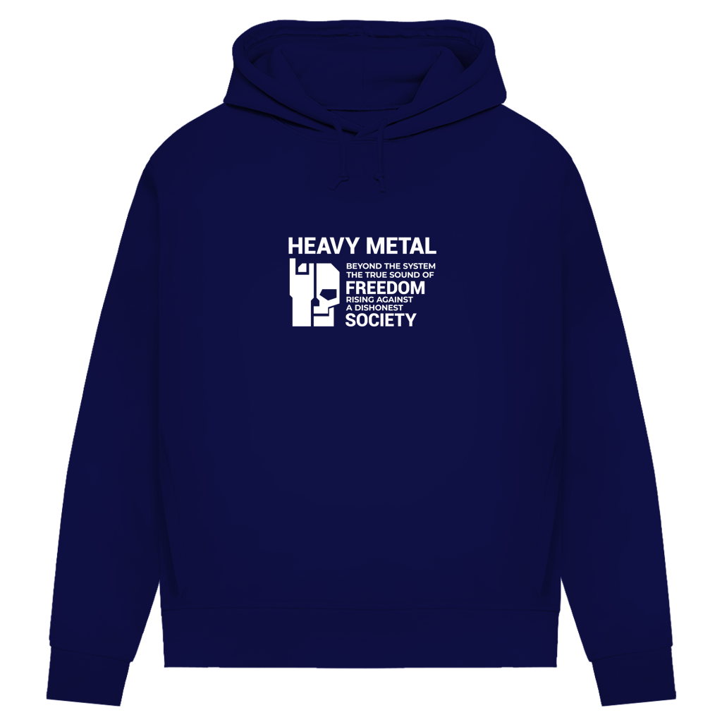 Damen Bio-Hoodie, Navy, Frontprint „HEAVY METAL“ mit Grafik