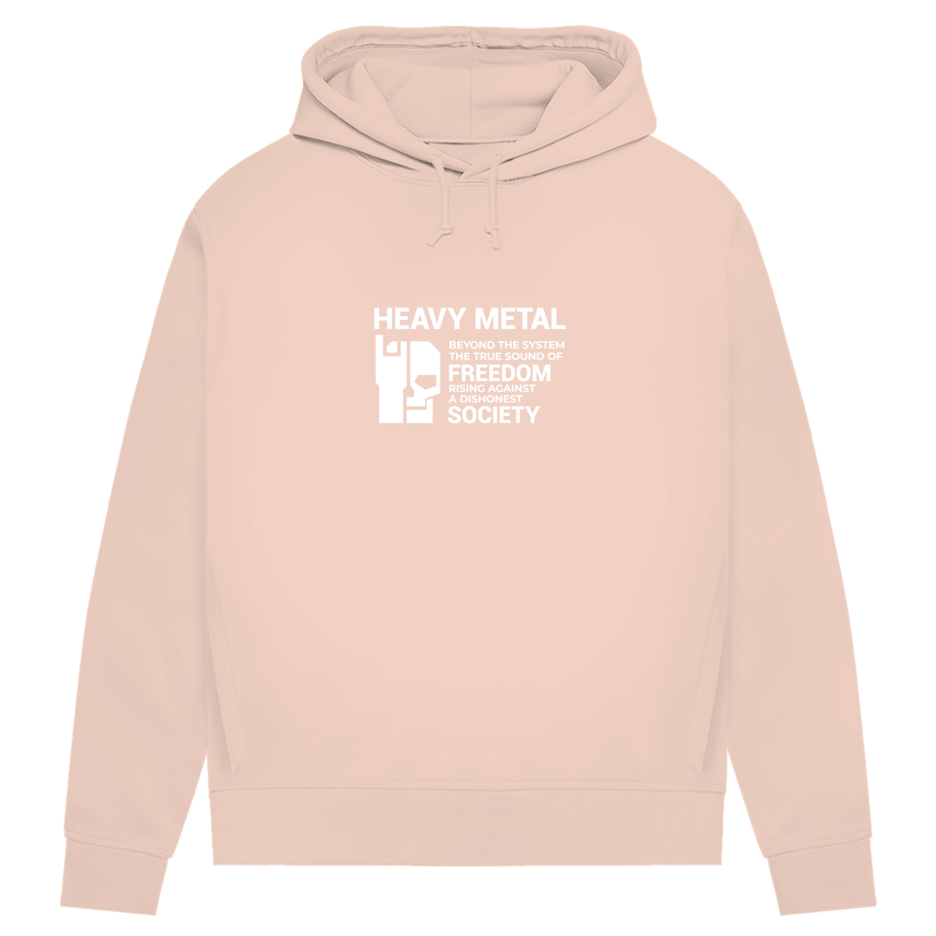 Damen Bio-Hoodie, Soft Rose, Frontprint „HEAVY METAL“ mit Grafik