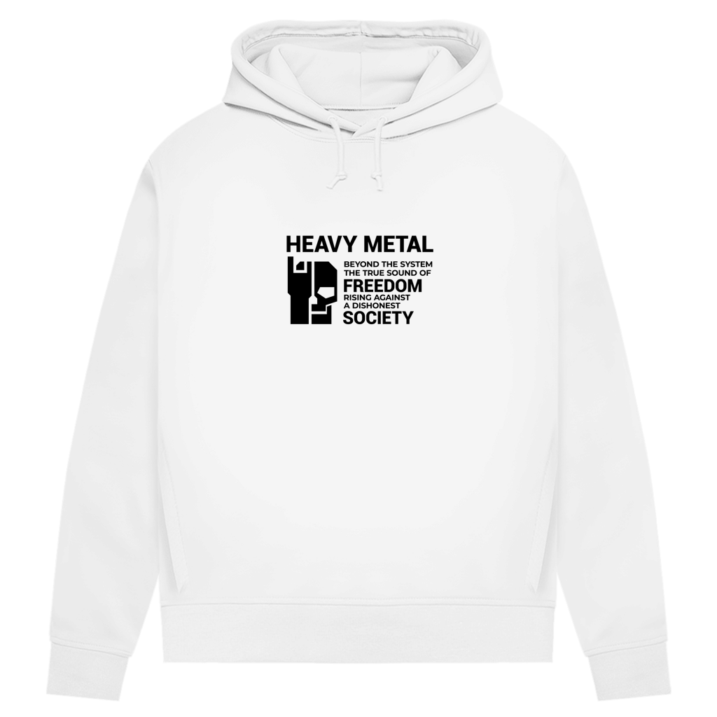 Damen Bio-Hoodie, Weiß, Frontprint „HEAVY METAL“ mit Grafik