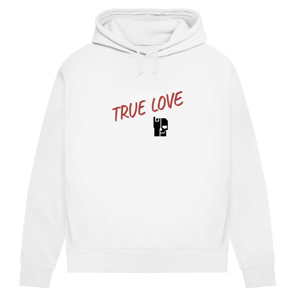 Damen Hoodie in White mit rotem „TRUE LOVE“-Schriftzug und Kapuzen-Kordelzug