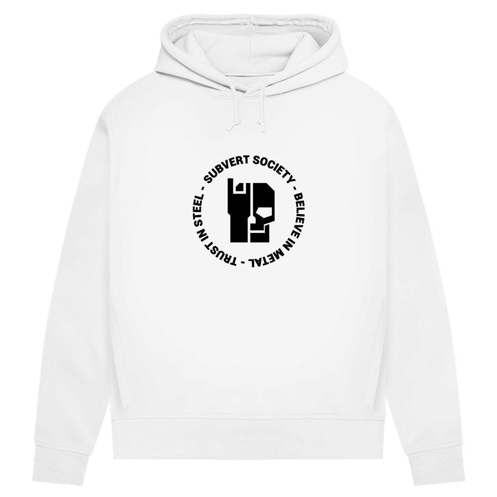 Weißer Damen Hoodie mit Kapuze und Kordeln, schwarzer Frontprint