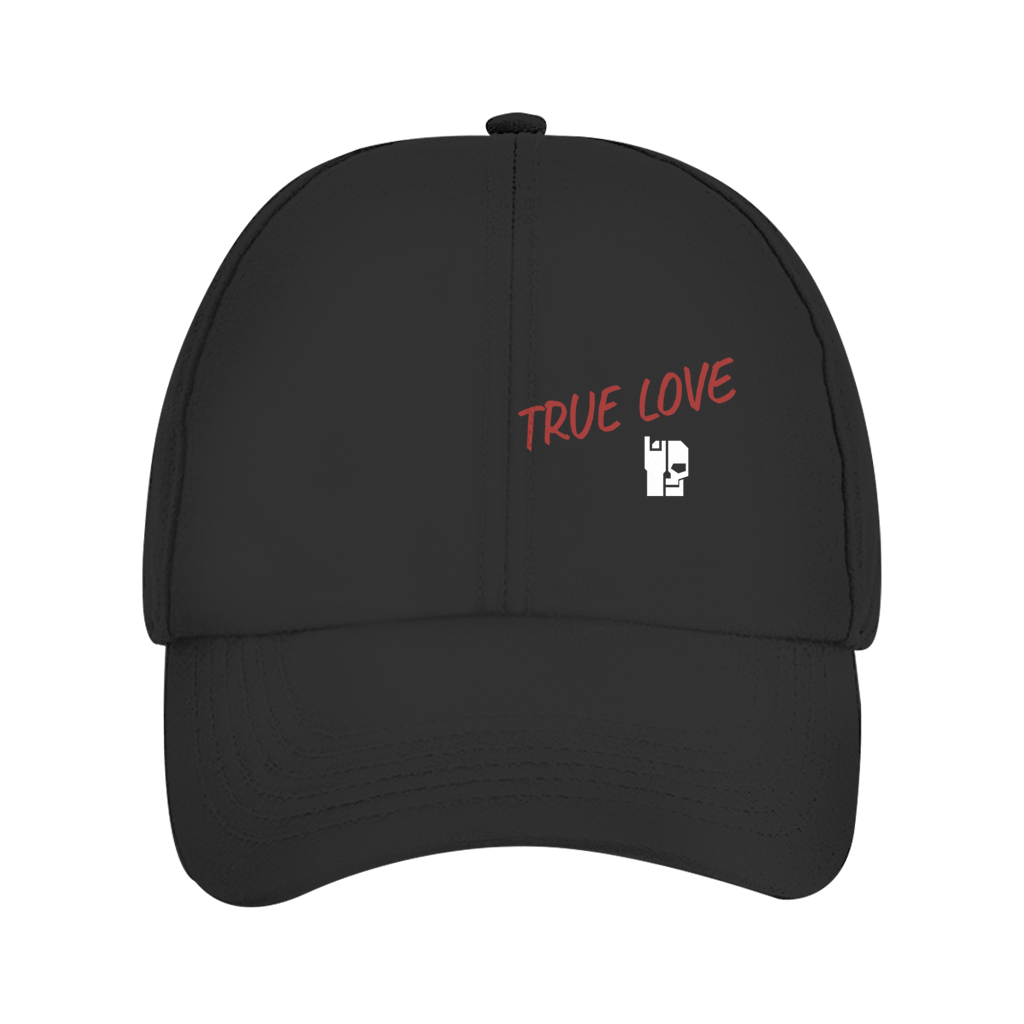 Dad Cap in Schwarz mit „TRUE LOVE“-Schriftzug und kleinem Icon vorn