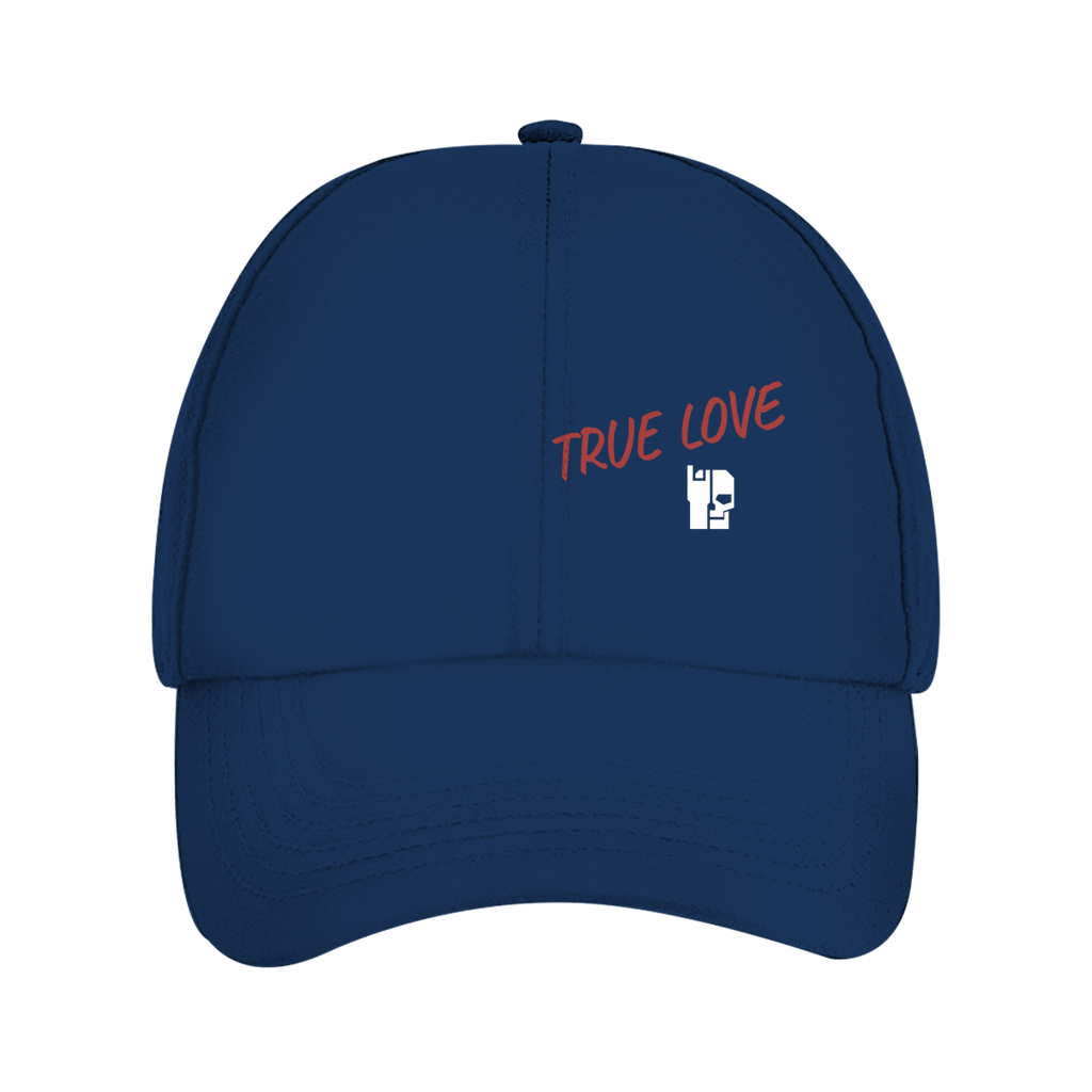 Dad Cap in Oxford Navy mit „TRUE LOVE“-Schriftzug und kleinem Icon vorn