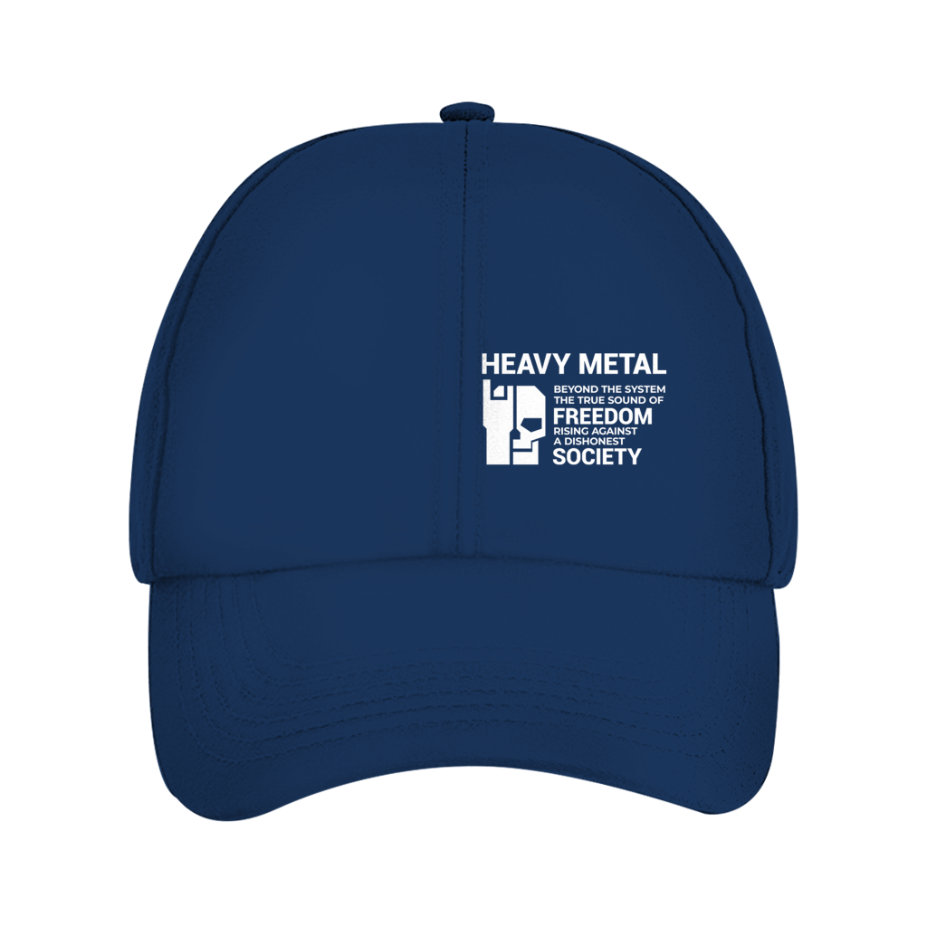 Dad Cap Bio: dunkelblaue Baseballcap mit Frontprint „HEAVY METAL“