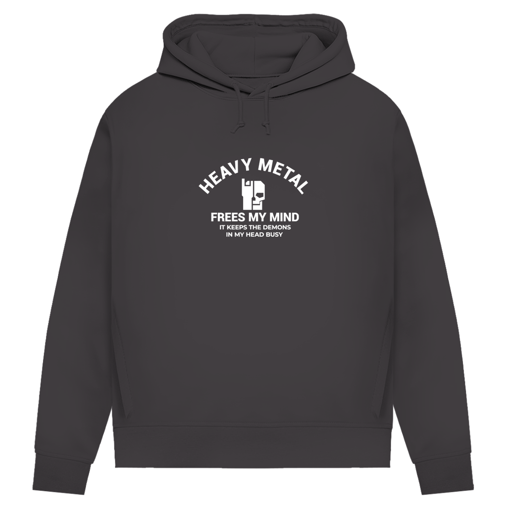 Damen-Hoodie Dunkelgrau mit Kapuze, Kordeln und „HEAVY METAL“-Frontprint