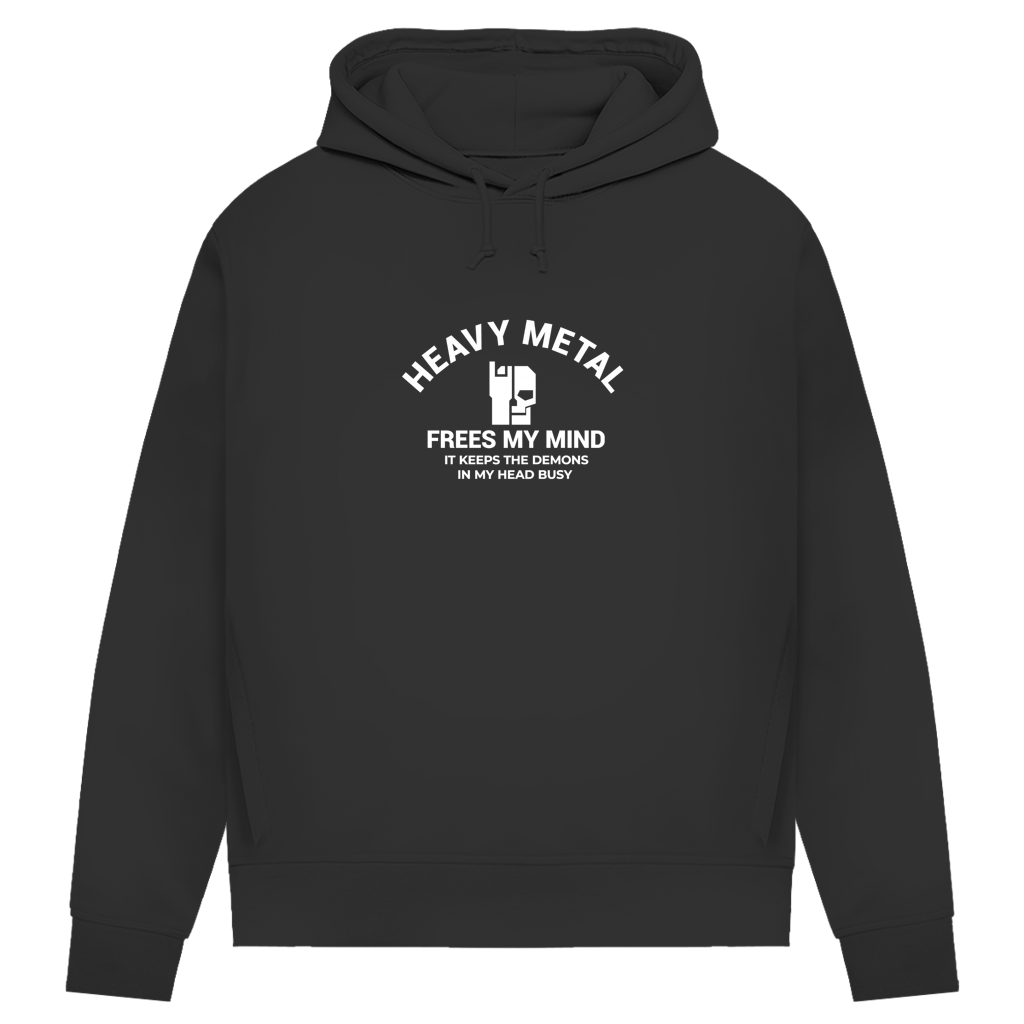 Damen-Hoodie Schwarz mit Kapuze, Kordeln und „HEAVY METAL“-Frontprint