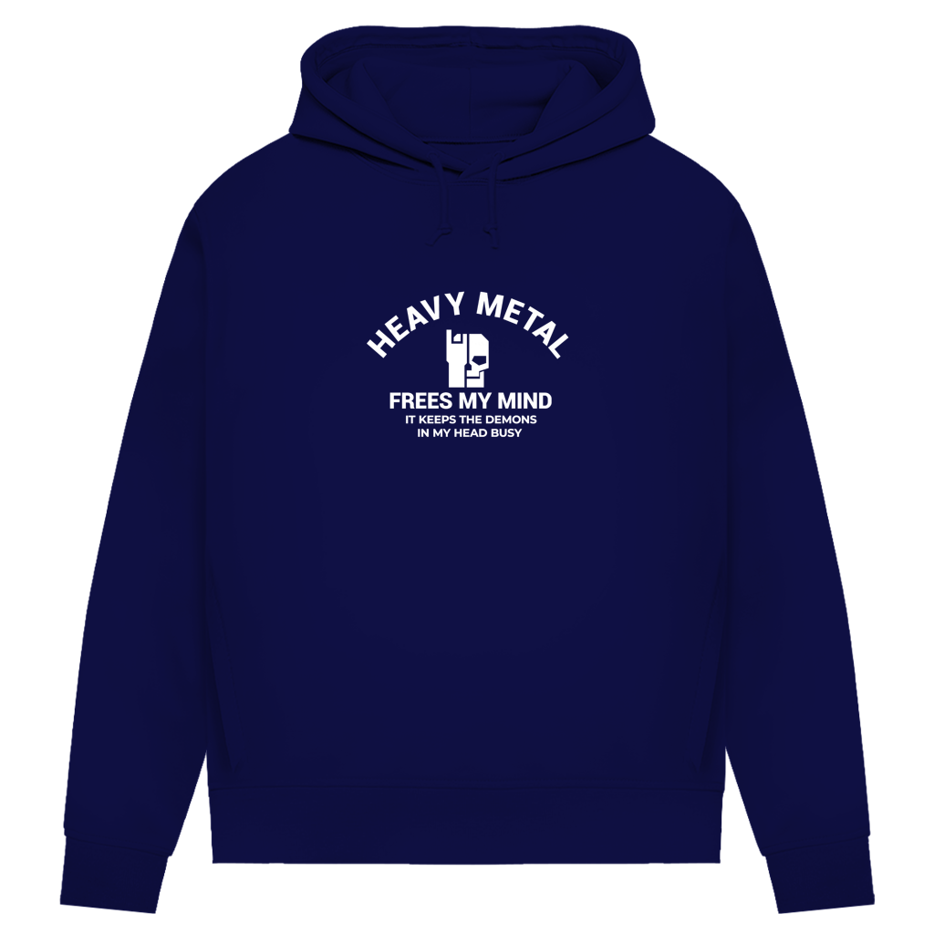 Damen-Hoodie Navy mit Kapuze, Kordeln und „HEAVY METAL“-Frontprint