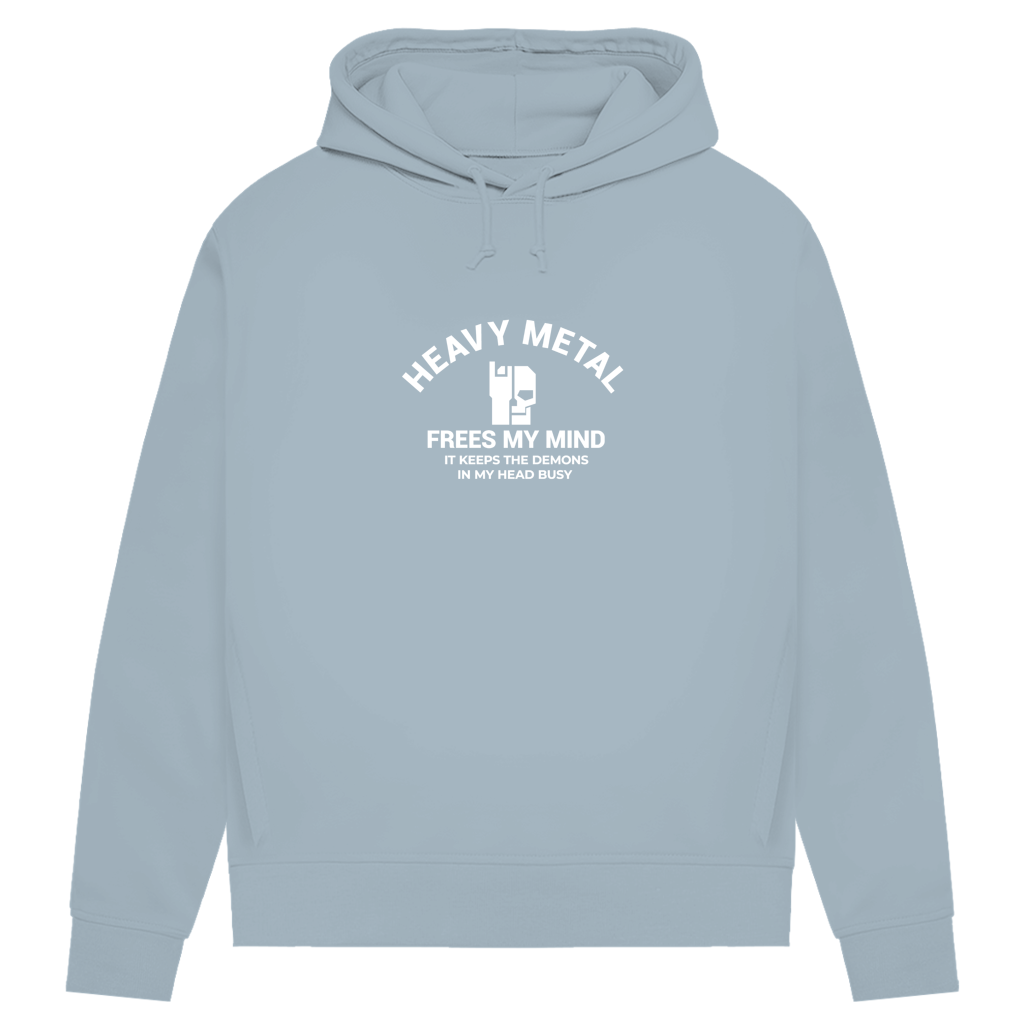 Damen-Hoodie Hellblau mit Kapuze, Kordeln und „HEAVY METAL“-Frontprint