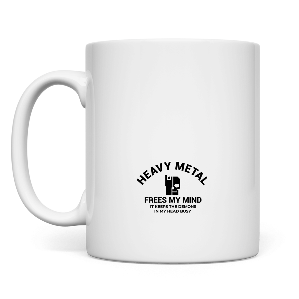 BnU Free Mind-Tasse (weiß) mit „HEAVY METAL…“ Frontaufdruck