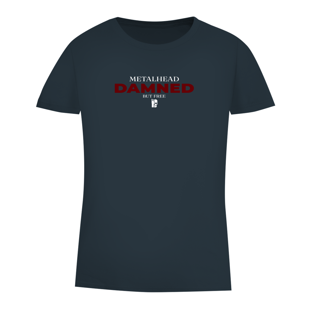 Dunkelblaues Damen-T-Shirt mit rotem Brust-Print, Rundhalsausschnitt