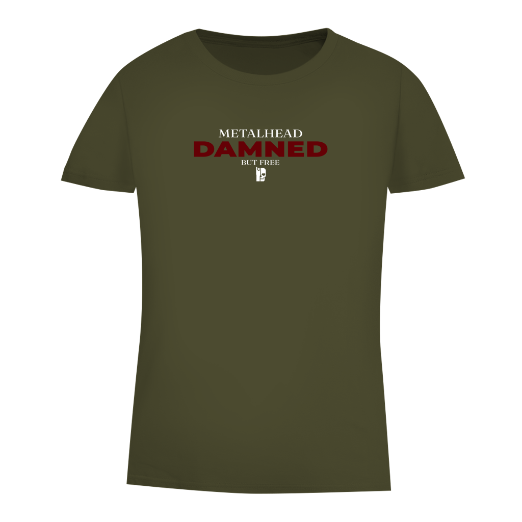 Khakifarbenes Damen-T-Shirt mit rotem Brust-Print, Rundhalsausschnitt