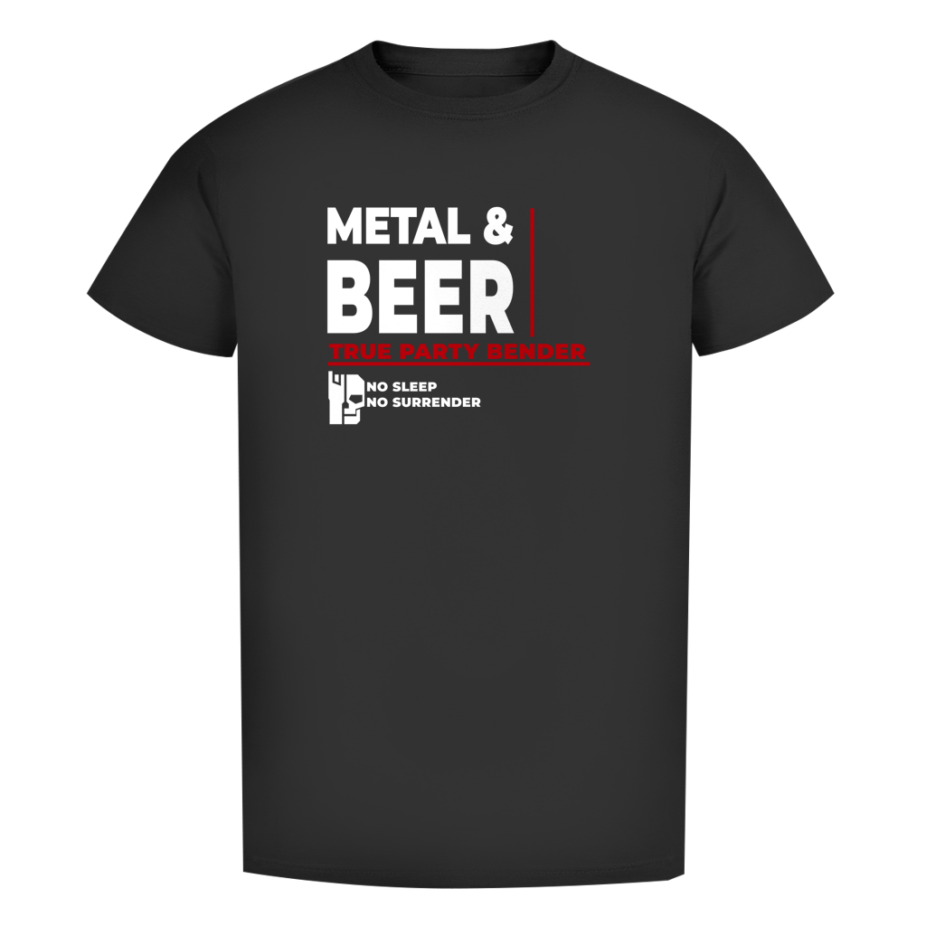 Herren-Bio-T-Shirt (schwarz) mit Frontaufdruck „METAL & BEER“