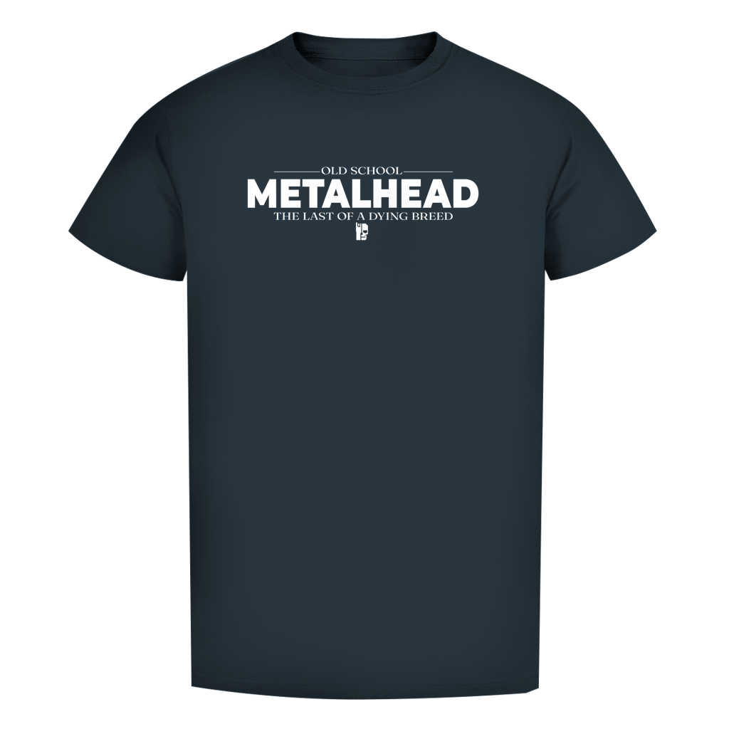 Dunkelblaues Herren-T-Shirt mit Metalhead-Print, Rundhalsausschnitt