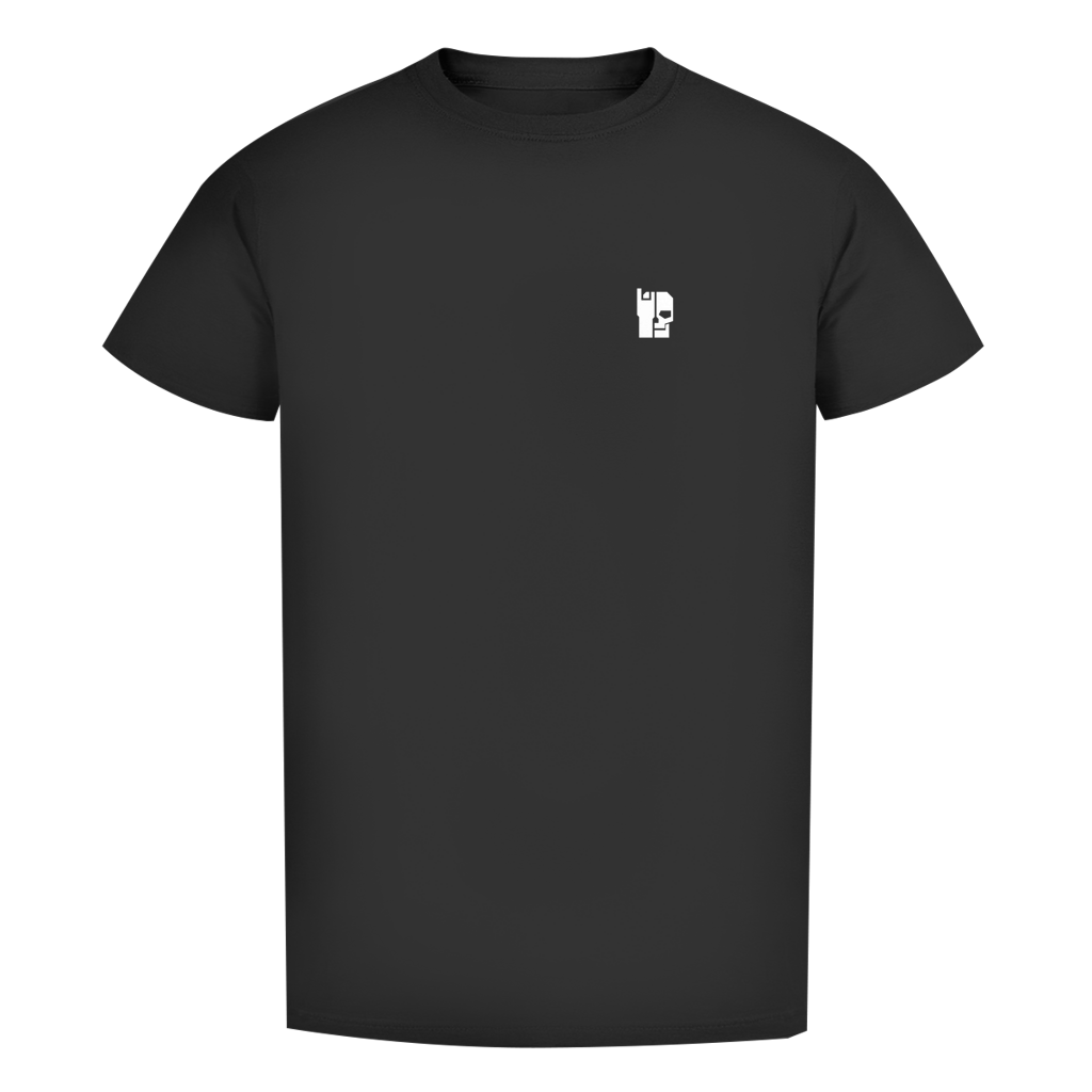 Herren-Bio-T-Shirt, schwarz, Rundhalsausschnitt mit kleinem Brustdruck.