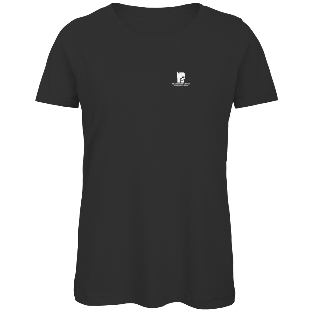 Damen T-Shirt Bio, schwarz, Rundhalsausschnitt mit kleinem Brust-Logo