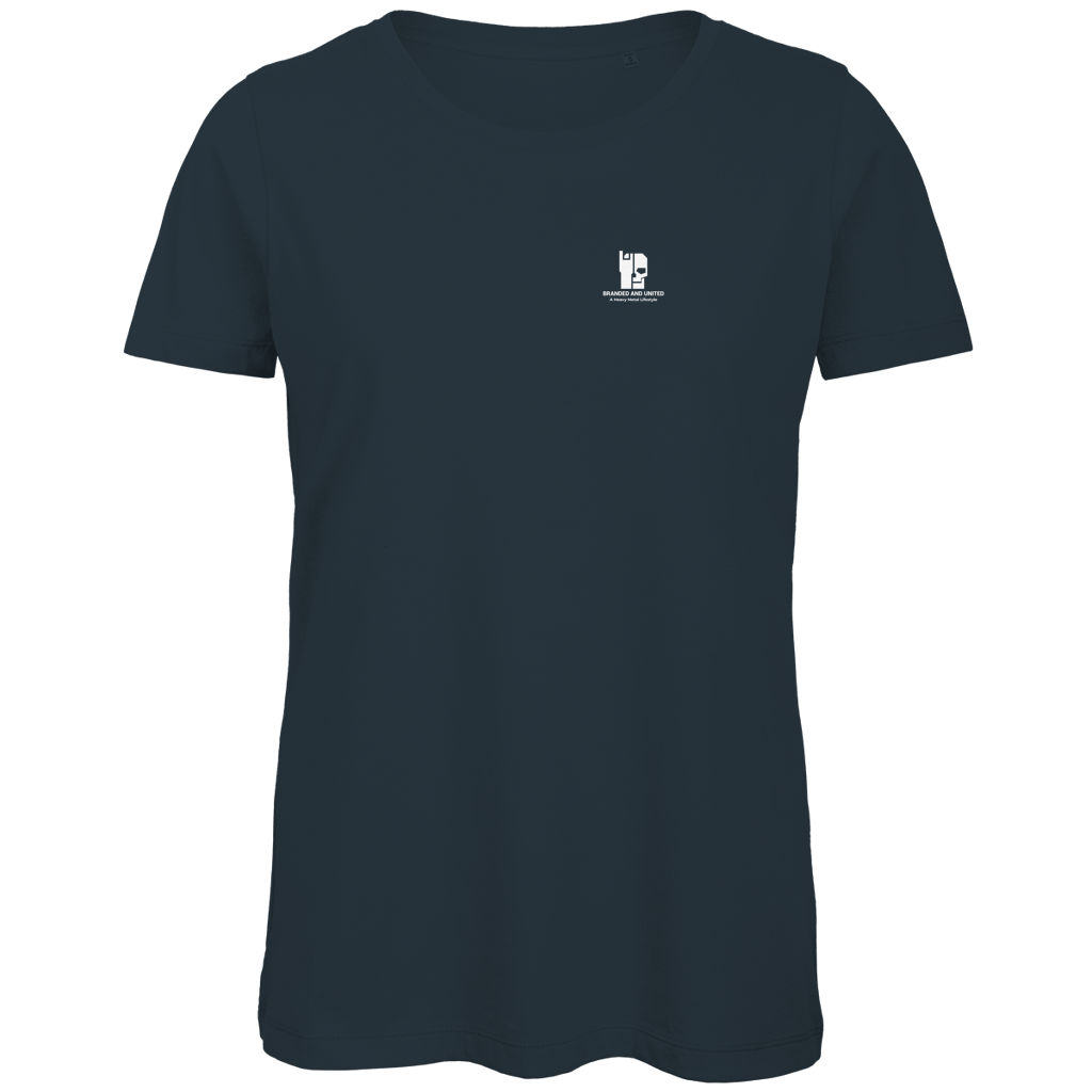 Damen T-Shirt Bio, dunkelblau, Rundhals mit kleinem Brust-Logo