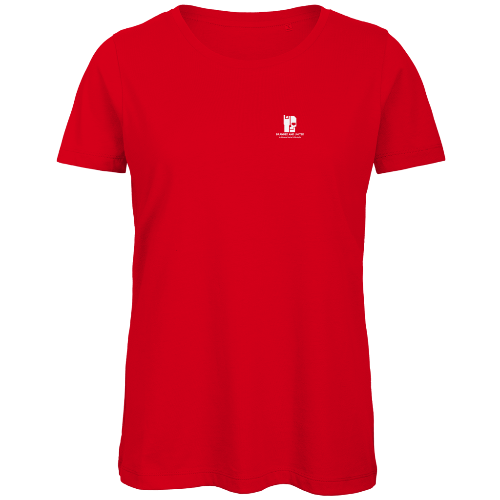 Damen T-Shirt Bio, rot, Rundhals mit kleinem Brust-Logo