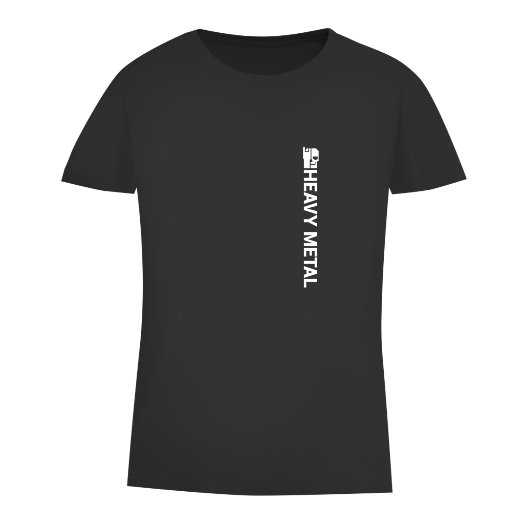 Damen Bio-T-Shirt, schwarz, Rundhalsausschnitt, vertikaler „HEAVY METAL“-Print