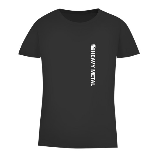 Damen Bio-T-Shirt, schwarz, Rundhalsausschnitt, vertikaler „HEAVY METAL“-Print