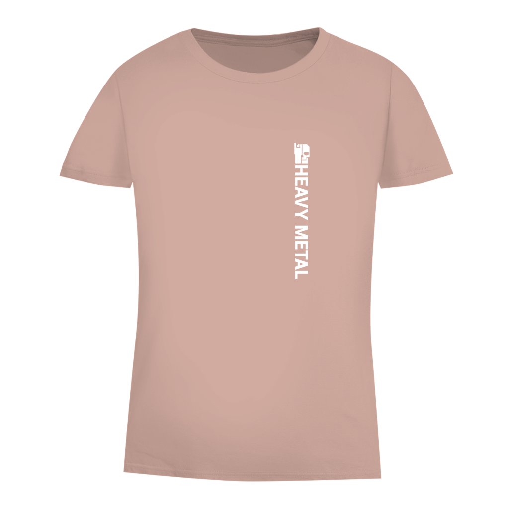 Damen Bio-T-Shirt, Millennial Pink, Rundhalsausschnitt, vertikaler „HEAVY METAL“-Print