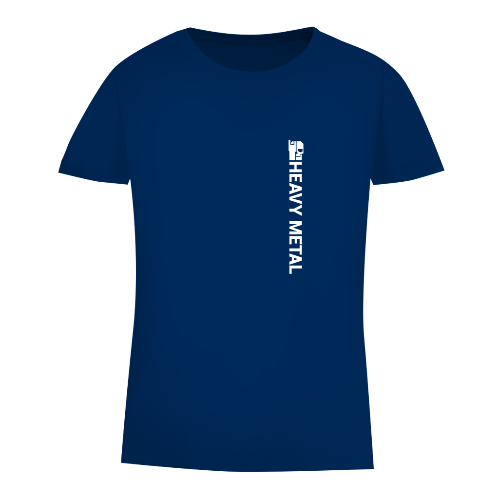 Damen Bio-T-Shirt, Royalblau, Rundhalsausschnitt, vertikaler „HEAVY METAL“-Print