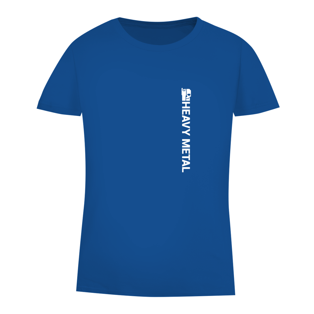 Damen Bio-T-Shirt, Königsblau, Rundhalsausschnitt, vertikaler „HEAVY METAL“-Print