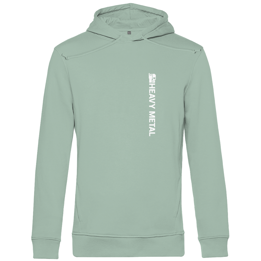 Herren Hoodie, salbeigrün, Kapuze mit Kordeln, Frontprint in der Mitte