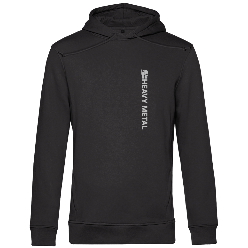 Herren Hoodie, schwarz, Frontansicht mit Kapuze, Kängurutasche unten