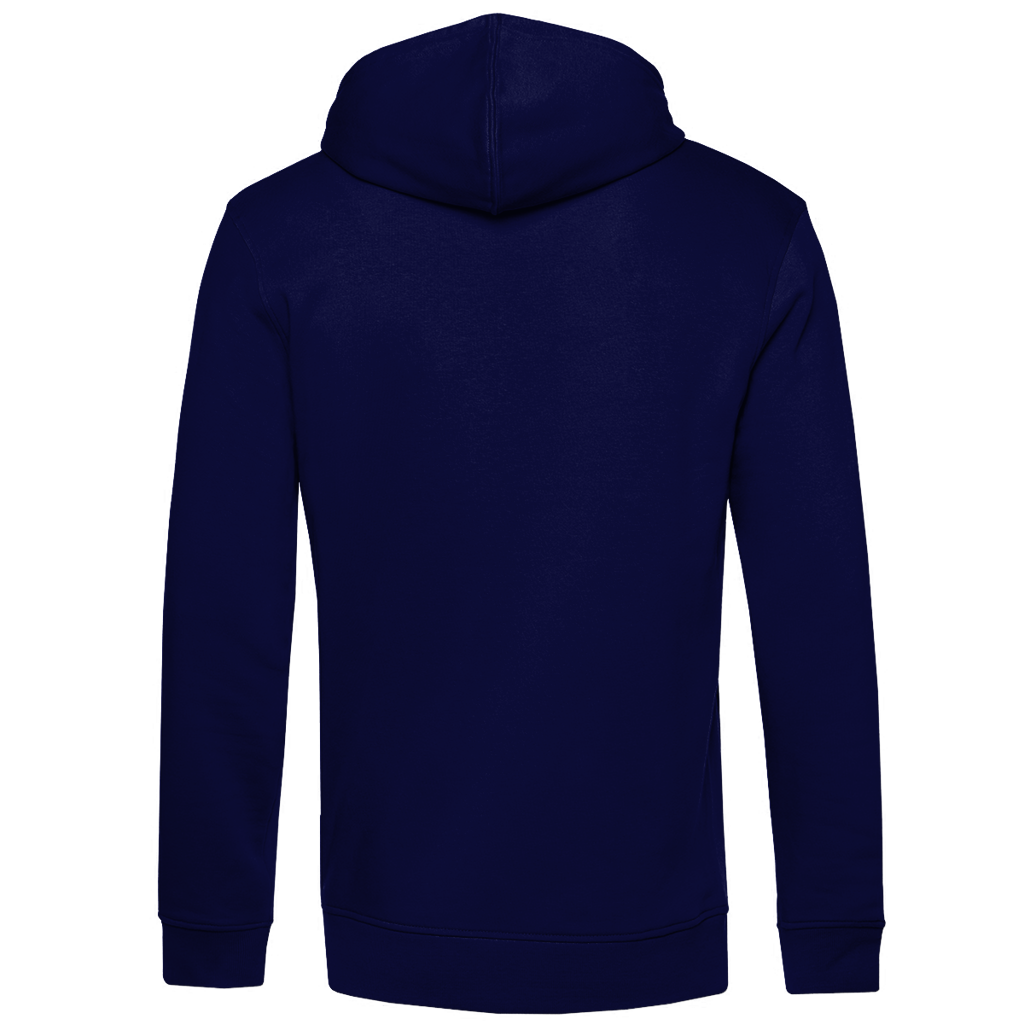 Herren Hoodie, dunkelblau, Rückansicht mit Kapuze und Kordeln