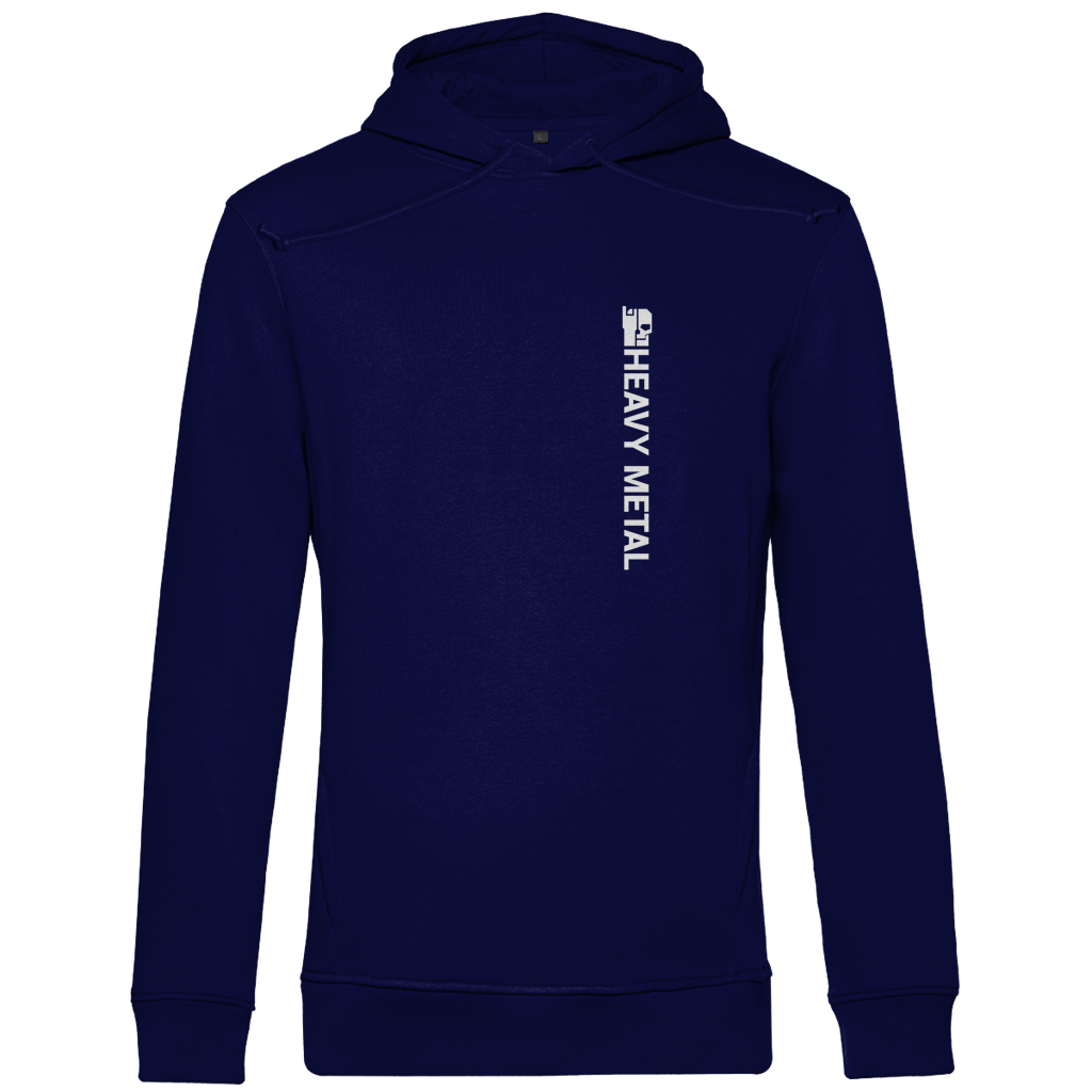 Herren Hoodie, dunkelblau, Kapuze mit Kordeln, Frontprint in der Mitte