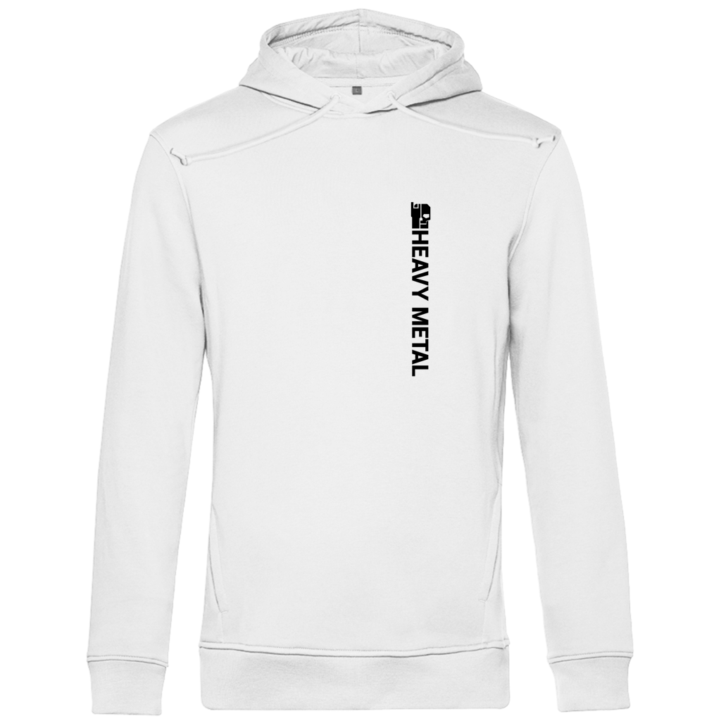 Herren Hoodie, weiß, Rückansicht mit Kapuze und vertikalem Rückenprint